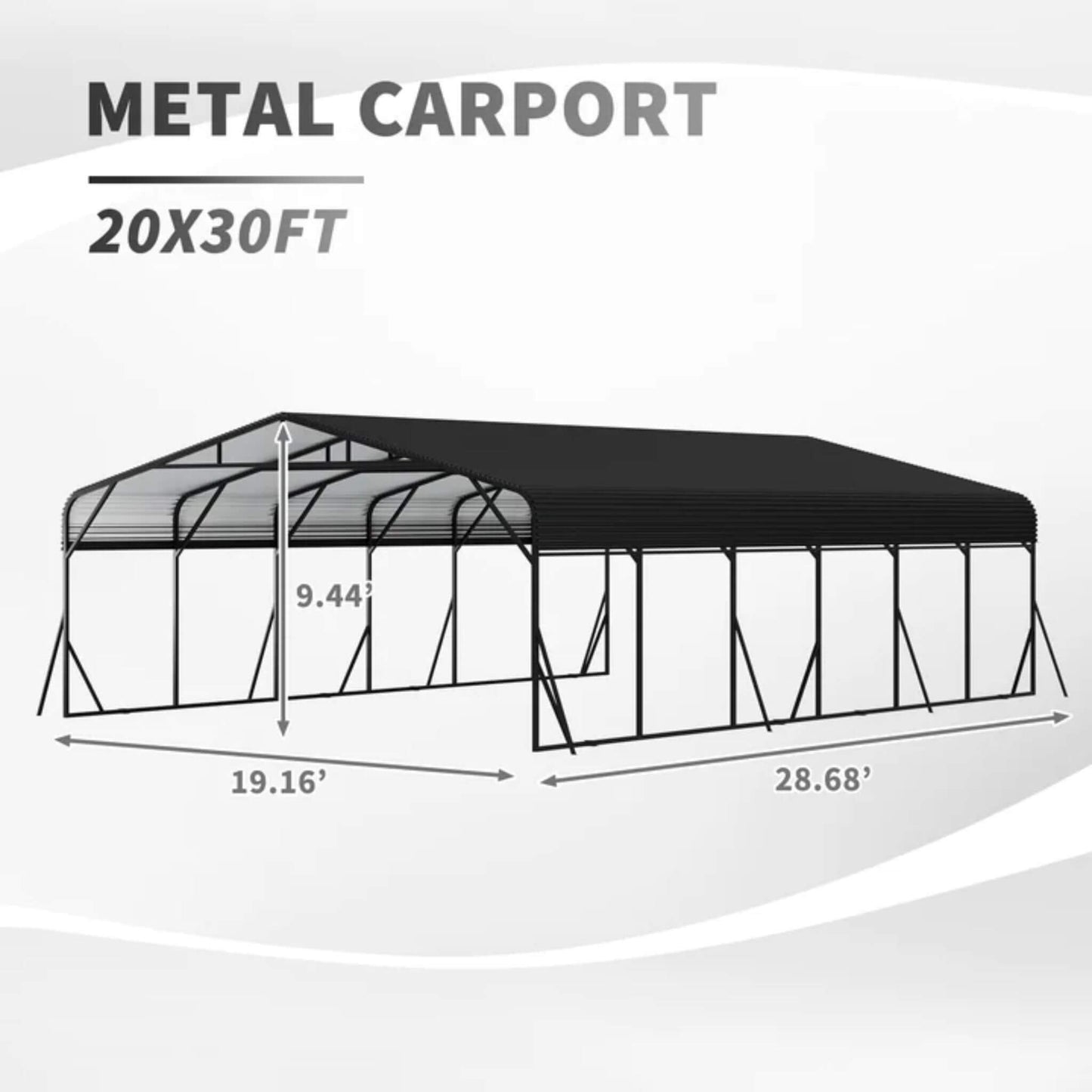 20FT X 30FT Alora Heavy-Duty Wind-Resistant Steel Roof Carport with Triangular Frame
