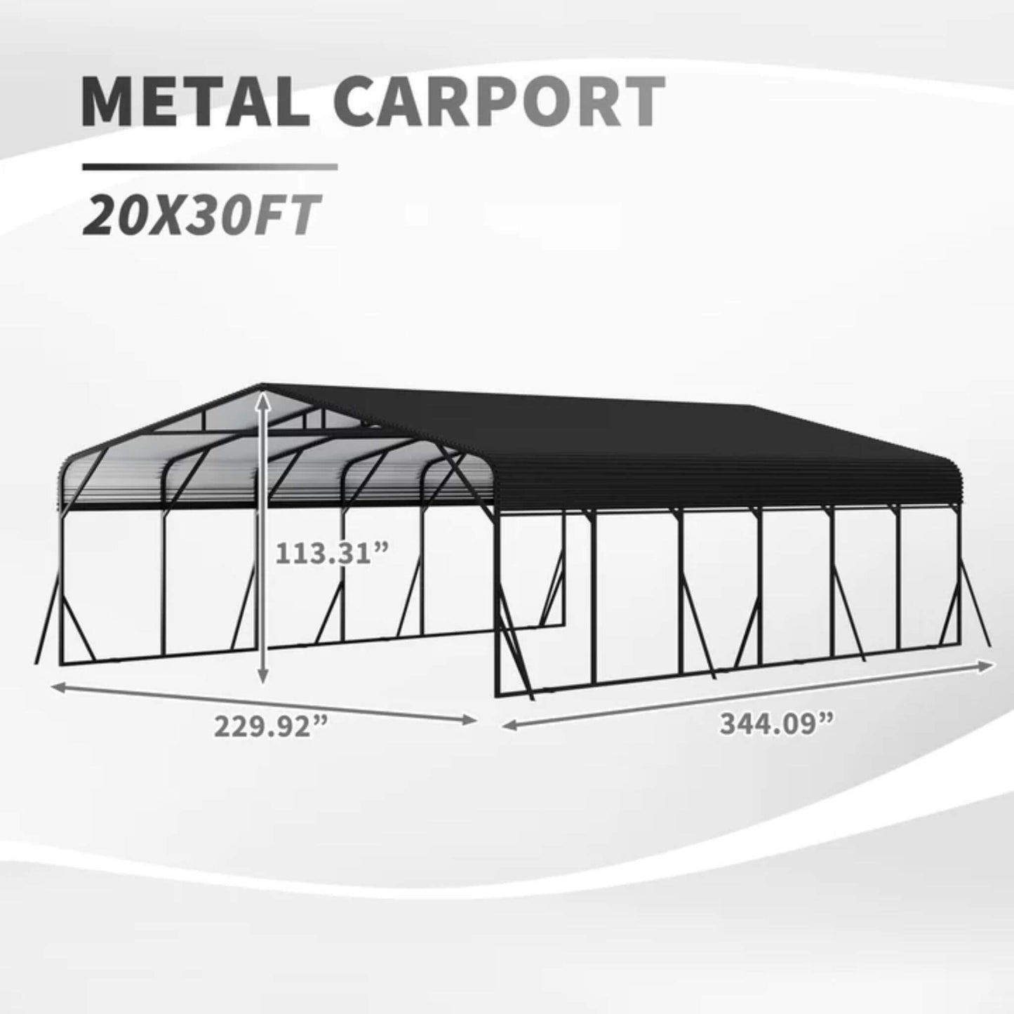 20FT X 30FT Alora Heavy-Duty Wind-Resistant Steel Roof Carport with Triangular Frame