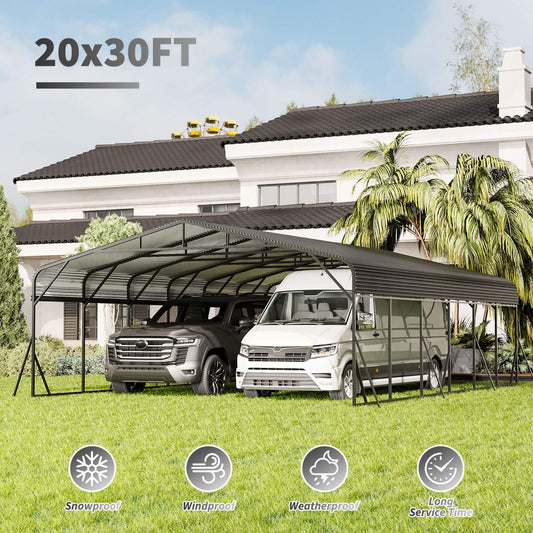 20FT X 30FT Alora Heavy-Duty Wind-Resistant Steel Roof Carport with Triangular Frame