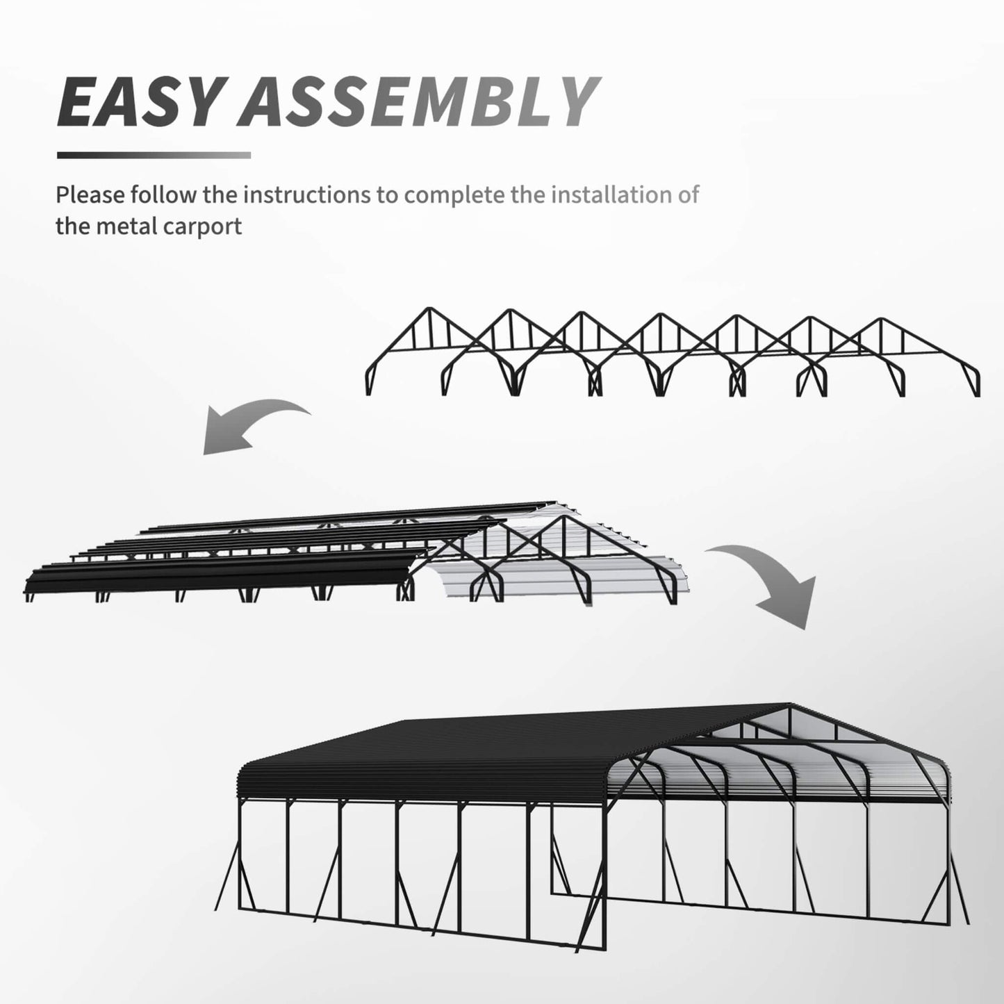 20FT X 30FT Alora Heavy-Duty Wind-Resistant Steel Roof Carport with Triangular Frame