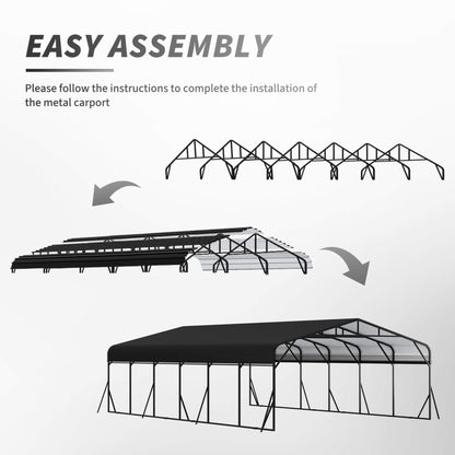 20FT X 30FT Alora Heavy-Duty Wind-Resistant Steel Roof Carport with Triangular Frame