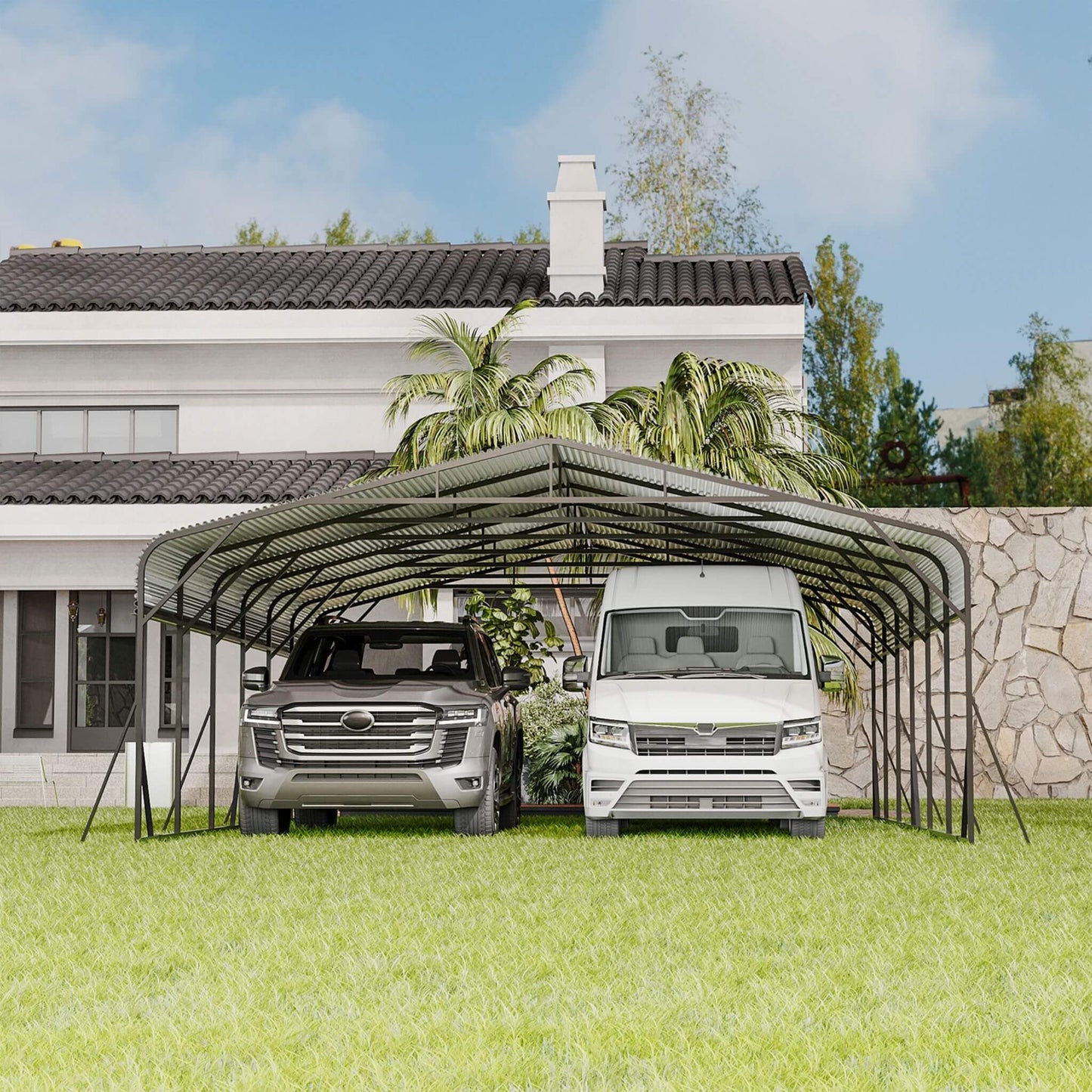 20FT X 30FT Alora Heavy-Duty Wind-Resistant Steel Roof Carport with Triangular Frame