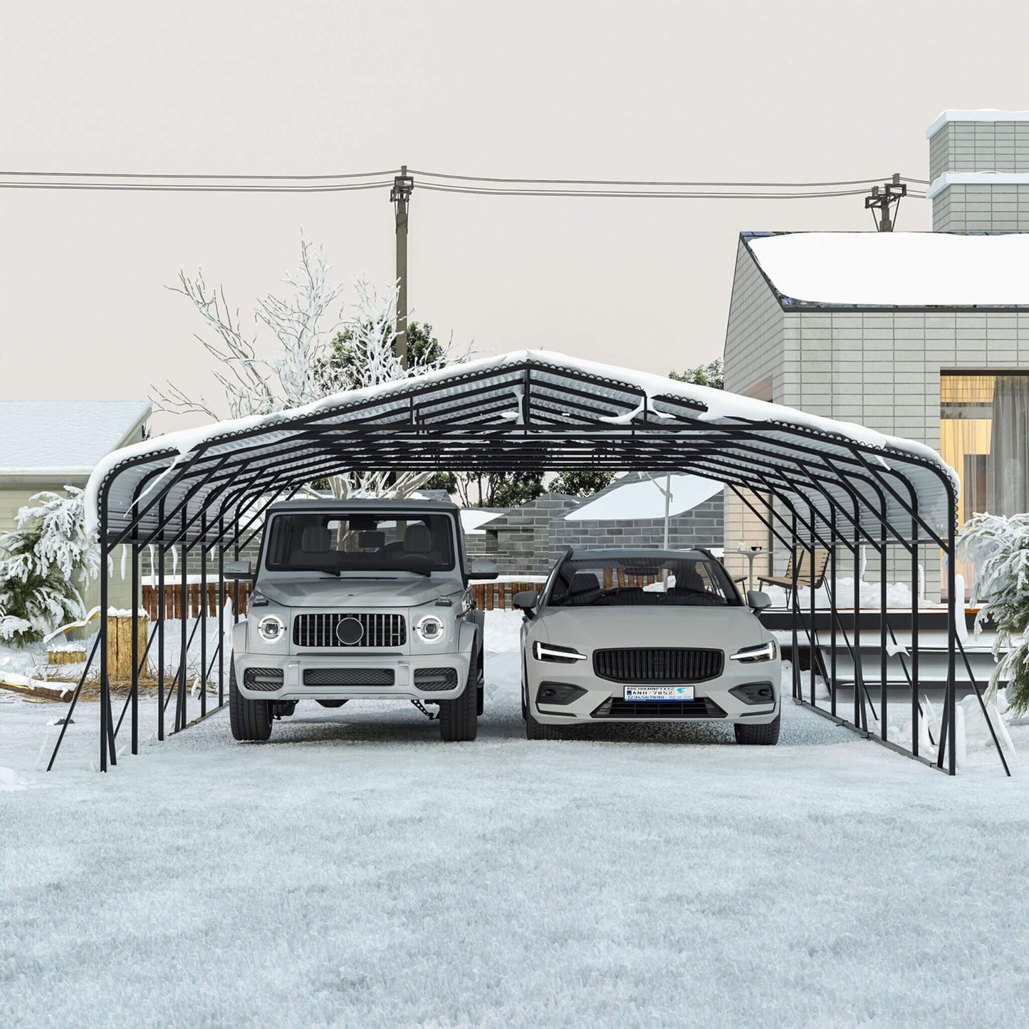 20FT X 30FT Alora Heavy-Duty Wind-Resistant Steel Roof Carport with Triangular Frame