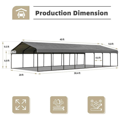 20' x 40' FT Alora Extra Large Heavy Duty Four Car Outdoor Metal Carport Canopy