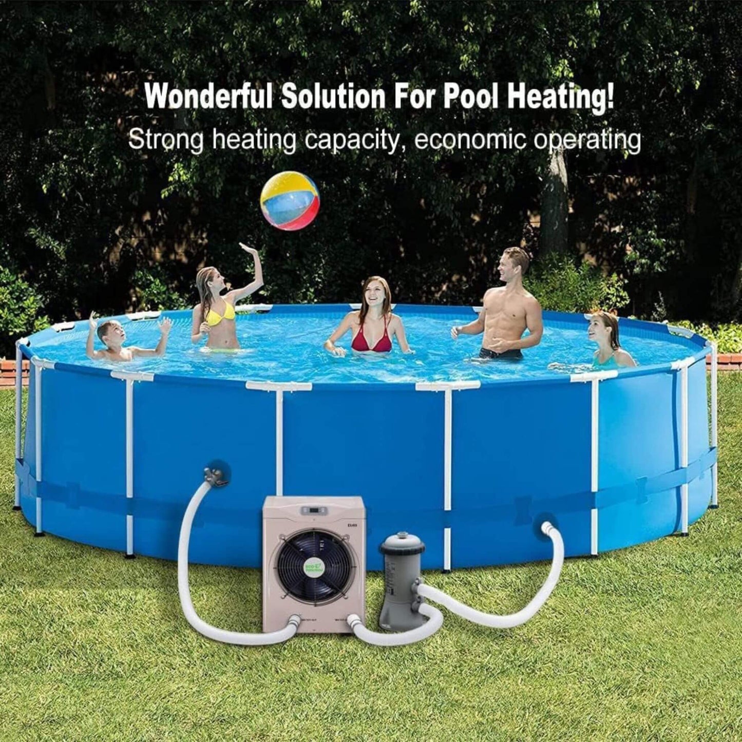 21" Heavy-Duty Electric Home Above And Inground Swimming Pool Heater Pump, 5000 Gallons