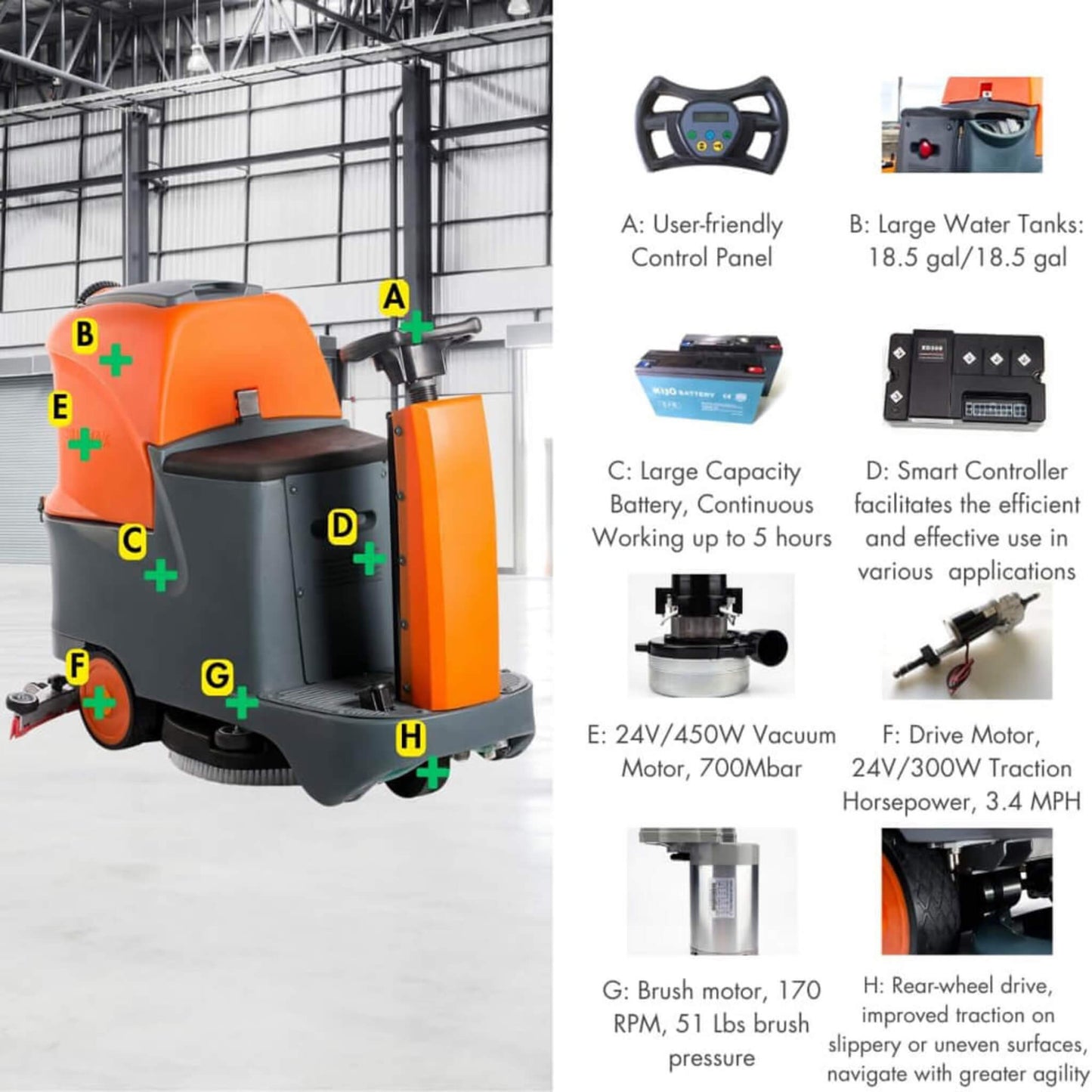 22-Inch Heavy-Duty Electric Industrial Ride-On Floor Scrubber with Dual Tanks