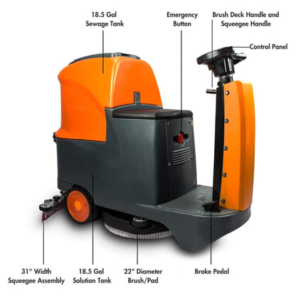 22-Inch Heavy-Duty Electric Industrial Ride-On Floor Scrubber with Dual Tanks