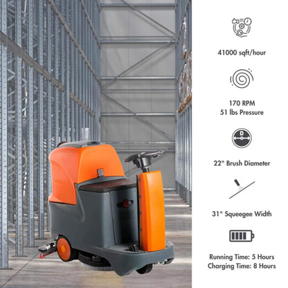 22-Inch Heavy-Duty Electric Industrial Ride-On Floor Scrubber with Dual Tanks