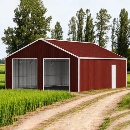 22' x 23' FT Heavy-Duty Red-Brown Double Garage Steel Barn Storage Shed