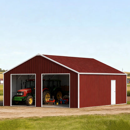 22' x 23' FT Heavy-Duty Red-Brown Double Garage Steel Barn Storage Shed