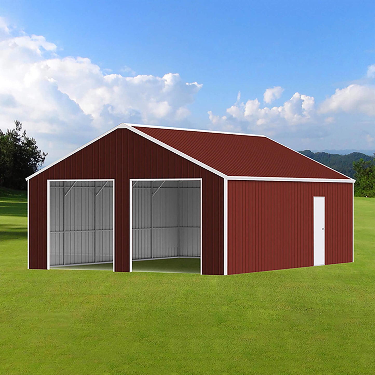 22' x 23' FT Heavy-Duty Red-Brown Double Garage Steel Barn Storage Shed
