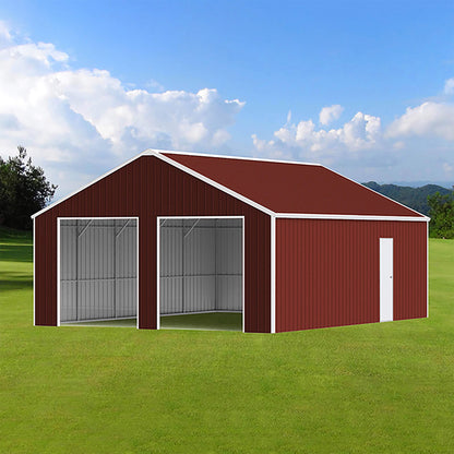 22' x 23' FT Heavy-Duty Red-Brown Double Garage Steel Barn Storage Shed