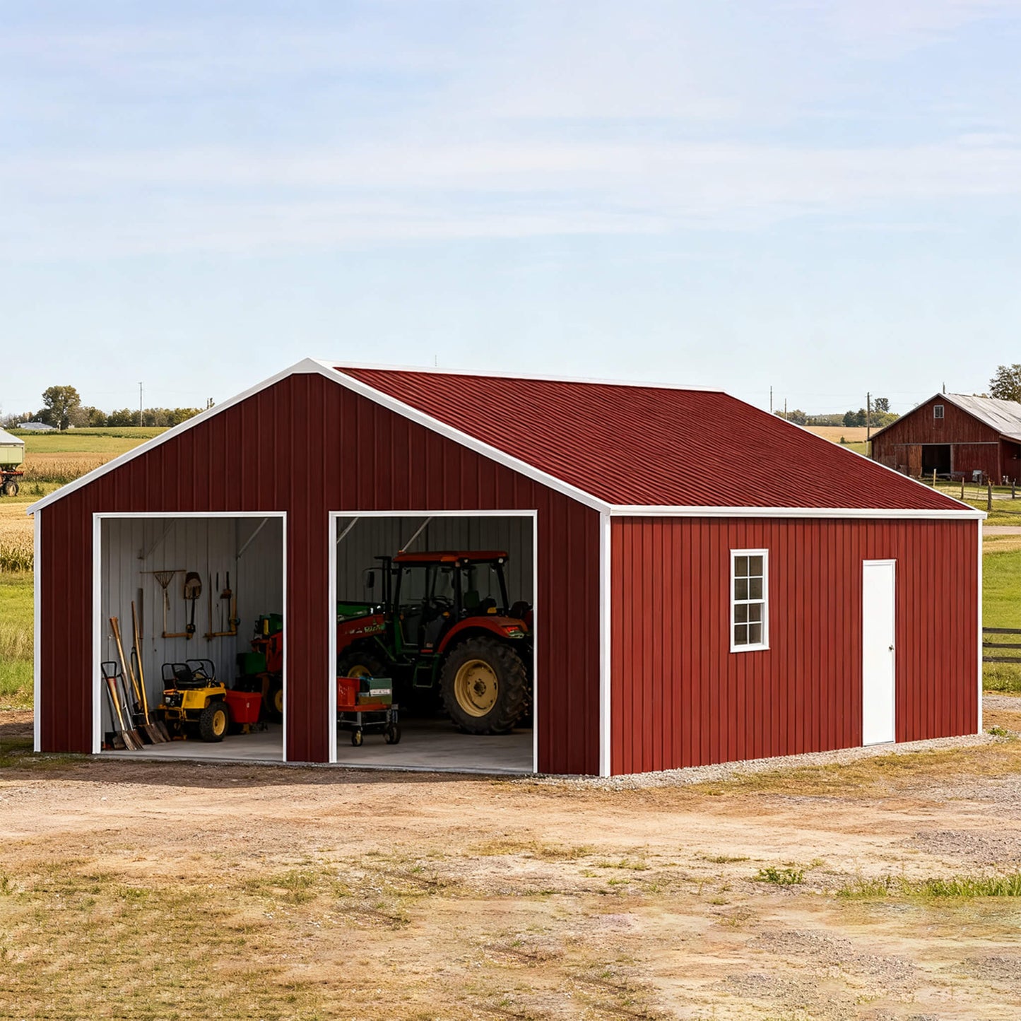 22' x 23' FT Heavy-Duty Red-Brown Double Garage Steel Barn Storage Shed