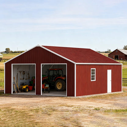 22' x 23' FT Heavy-Duty Red-Brown Double Garage Steel Barn Storage Shed