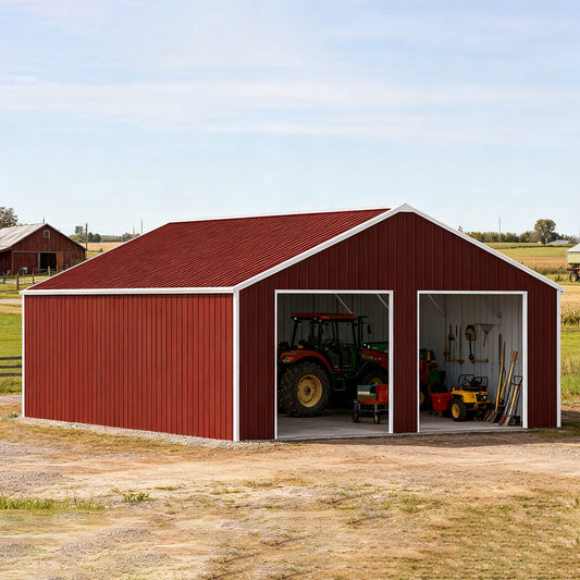 22' x 23' FT Heavy-Duty Red-Brown Double Garage Steel Barn Storage Shed