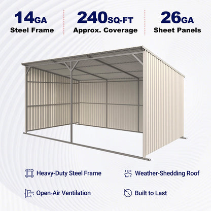 20FT x 12FT Metal Livestock Shed for Horses & Farm Animals