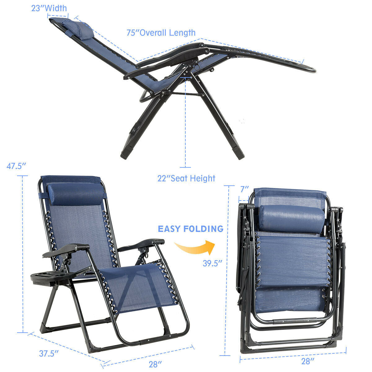 Oversize Lounge Chair with Cup Holder of Heavy Duty for Outdoor