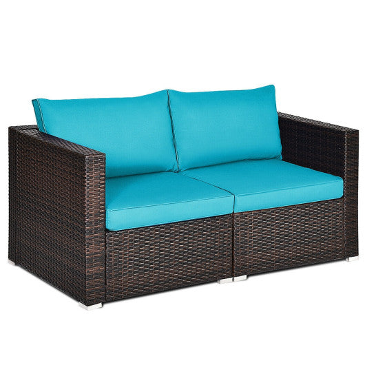 2PCS Patio Rattan Sectional Conversation Sofa Set - Blue