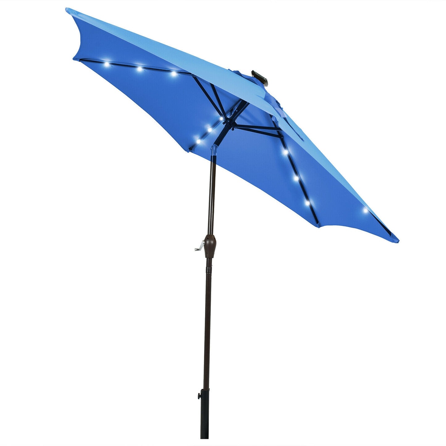 9 Feet Solar LED Lighted Patio Market Umbrella Tilt Adjustment Crank Lift-Beige
