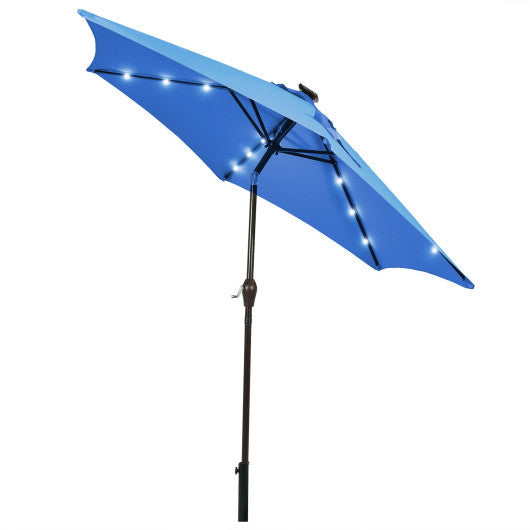 9 Feet Solar LED Lighted Patio Market Umbrella Tilt Adjustment Crank Lift - Blue
