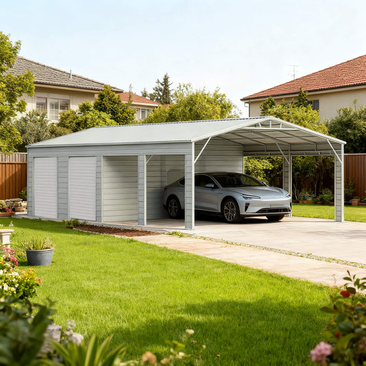 23' x 46' FT Heavy-Duty Steel Garage Storage Shed with Reinforced Roof and 2 Doors