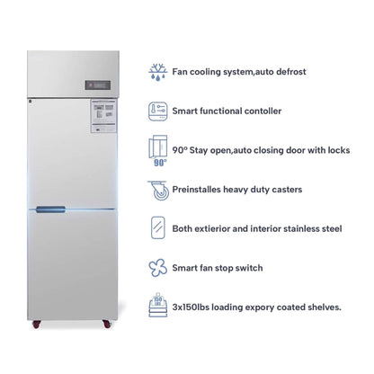 24-Inch Commercial 15 Cu.Ft Stainless Steel Reach-In Refrigerator with Two Split Doors