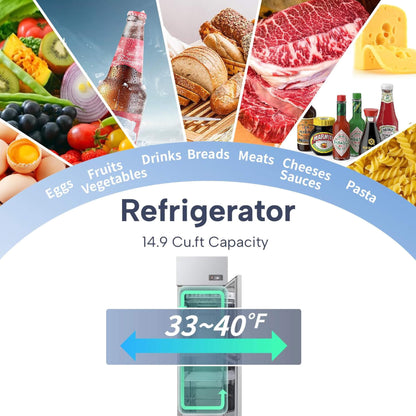 24-Inch Commercial 15 Cu.Ft Stainless Steel Reach-In Refrigerator with Two Split Doors