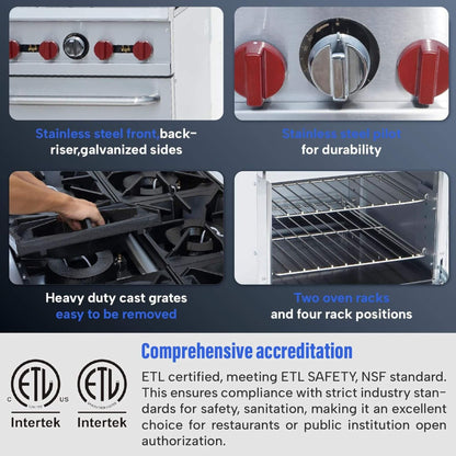 24-Inch Commercial 151K BTU 4-Burner Stainless Steel Freestanding Gas Range
