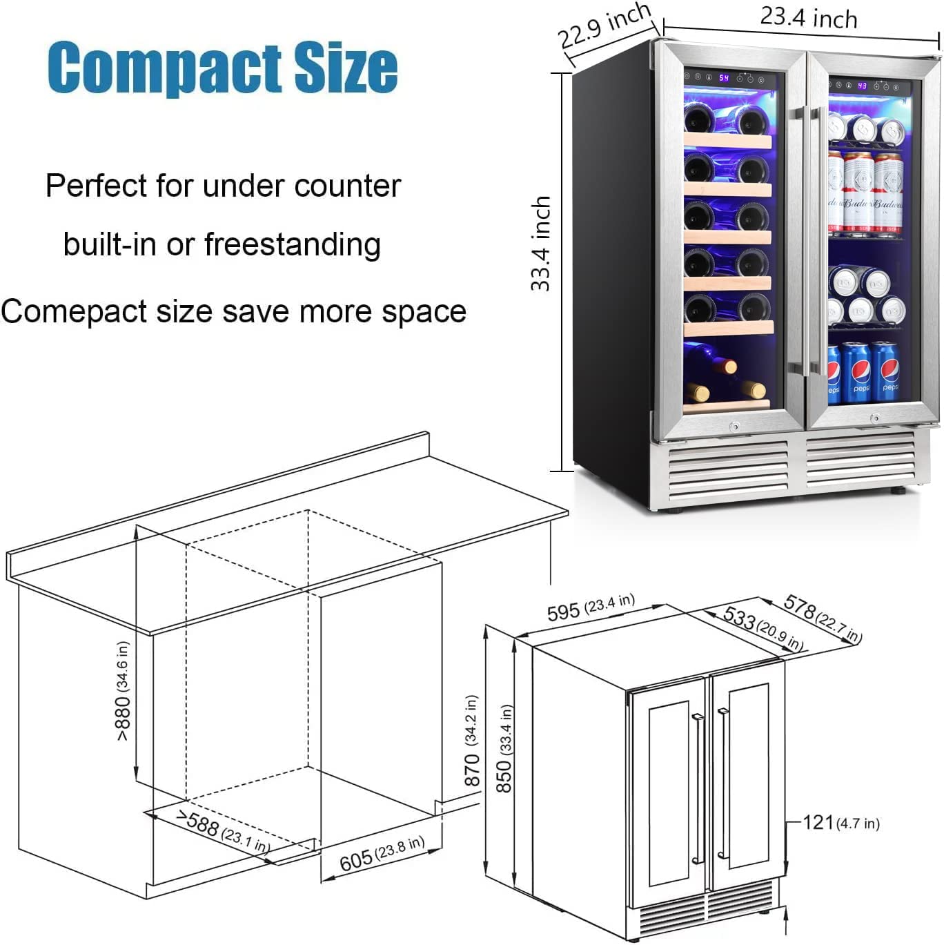 24 Inch Dual Zone Wine Fridge Refrigerator W51115
