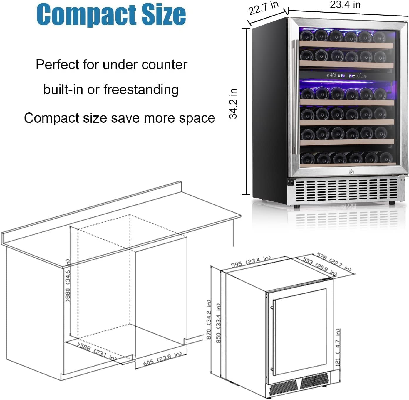 24 Inch Wooden Shelves Built-in Wine Cooler Beverage Refrigerator Mini Fridge W51145B