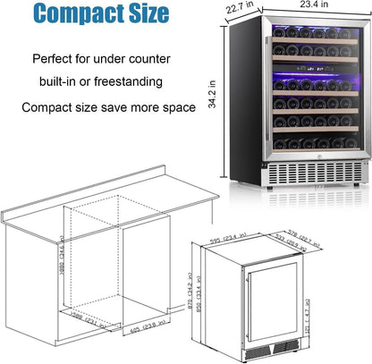 24 Inch Wooden Shelves Built-in Wine Cooler Beverage Refrigerator Mini Fridge W51145B