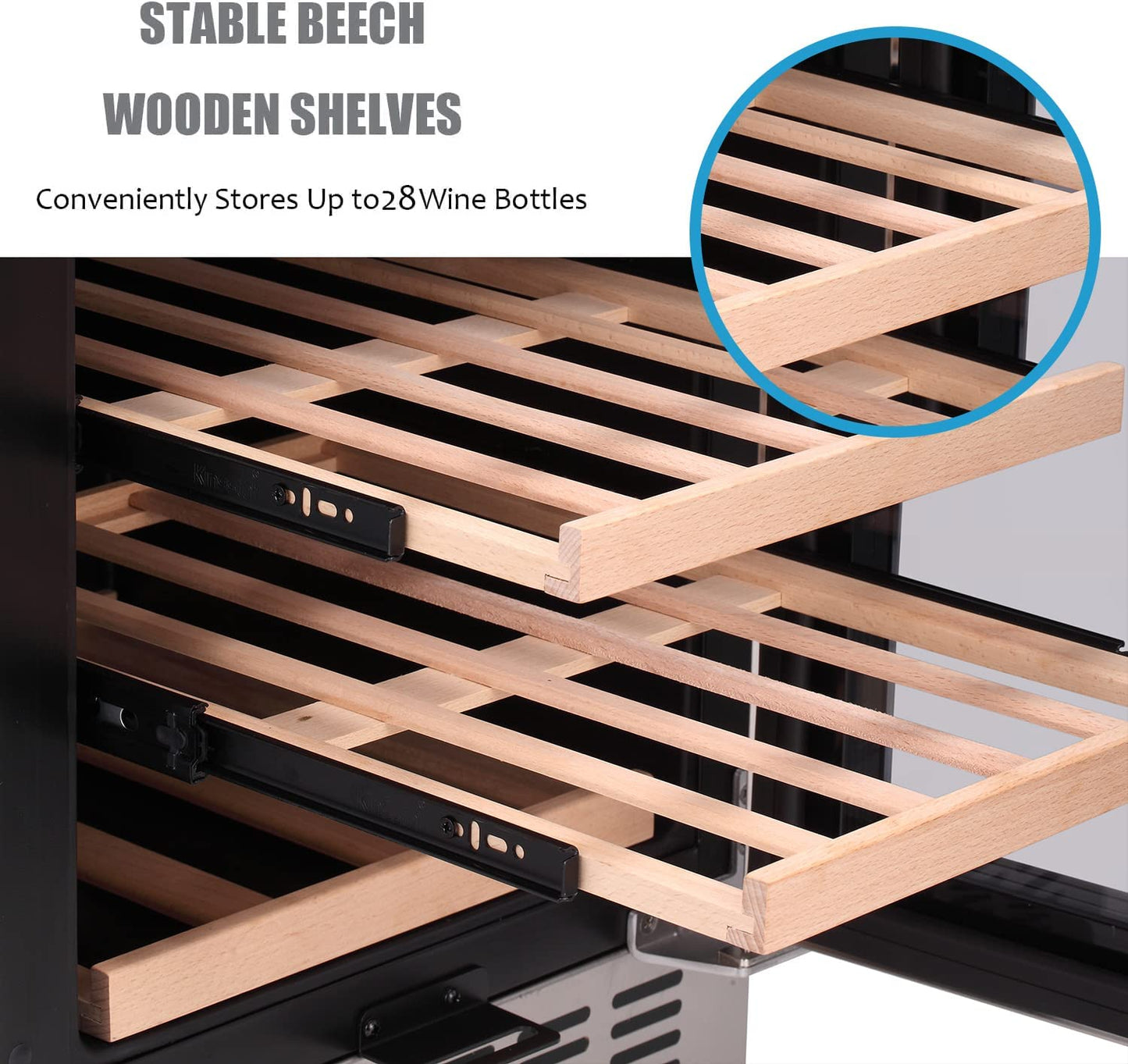 24 Inch Wooden Shelves Built-in Wine Cooler Beverage Refrigerator Mini Fridge W51145B
