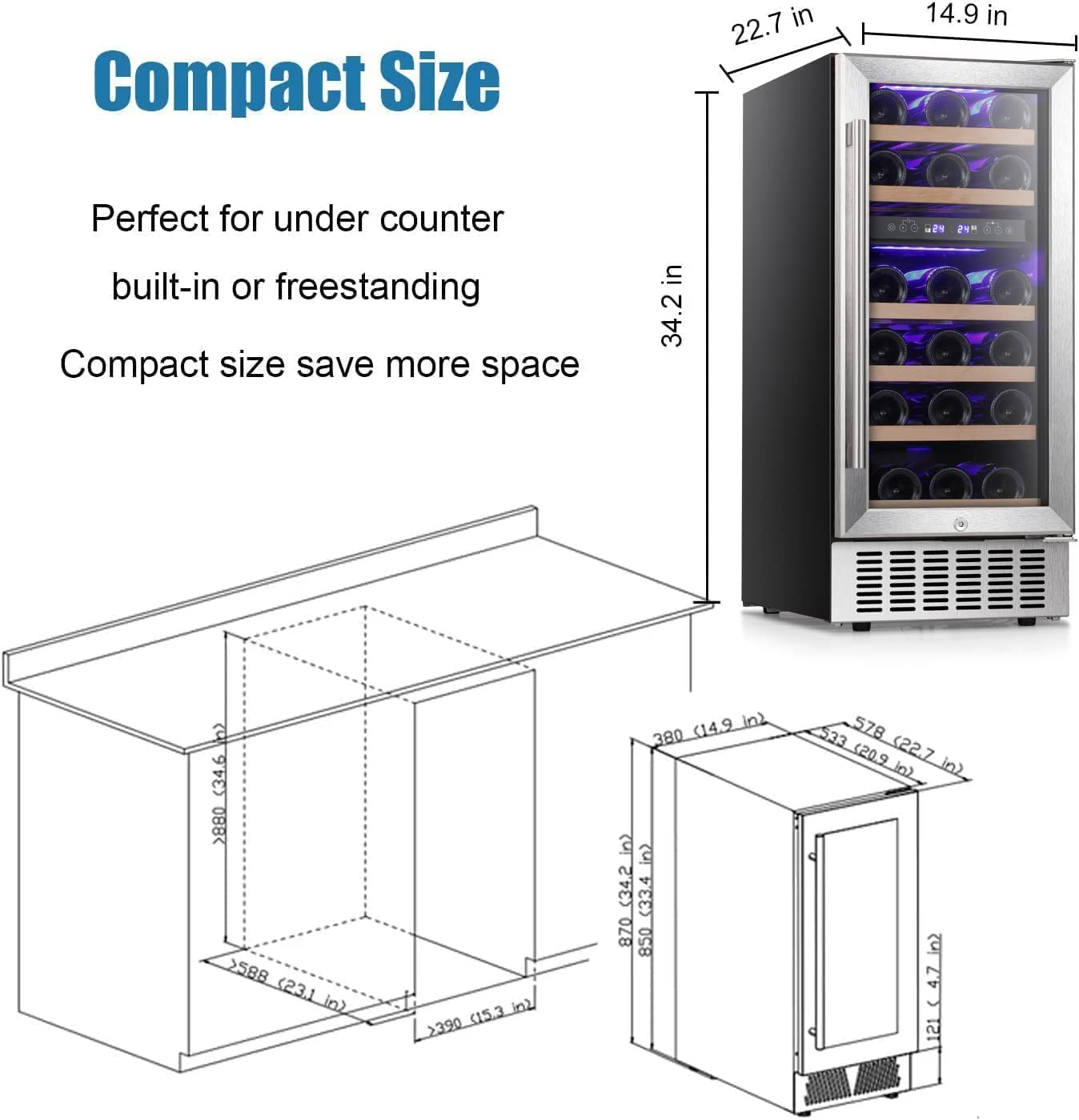 24 Inch Wooden Shelves Built-in Wine Cooler Beverage Refrigerator Mini Fridge W51145B