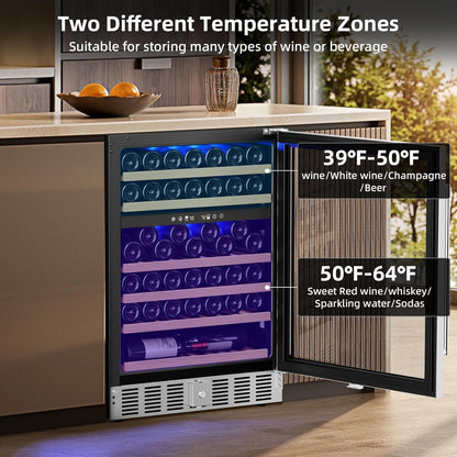 24 Inch Wooden Shelves Built-in Wine Cooler Beverage Refrigerator Mini Fridge W51145B