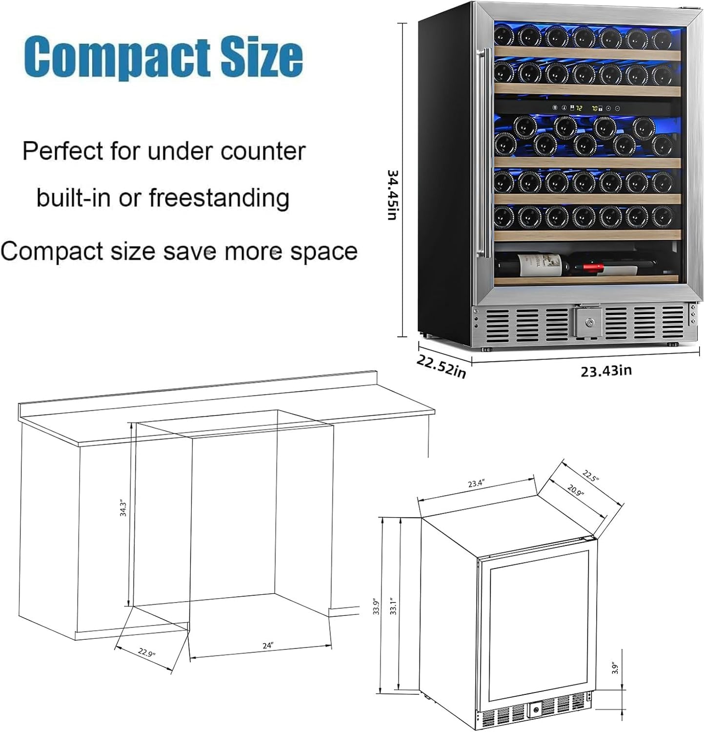 24 Inch Wooden Shelves Built-in Wine Cooler Beverage Refrigerator Mini Fridge W51145B