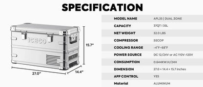 ICECO Dual Zone Aluminum Fridge 35 LT