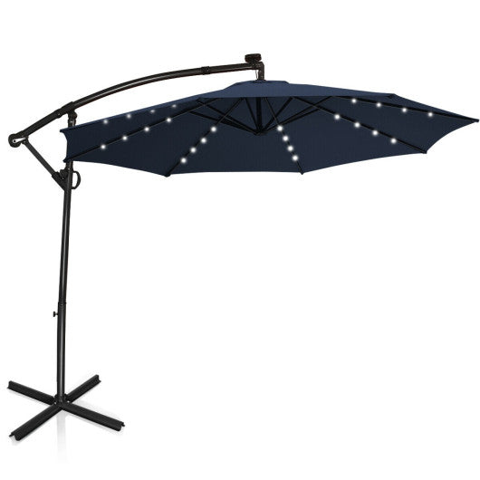 10 ft 360° Rotation Solar Powered LED Patio Offset Umbrella without Weight Base - Navy