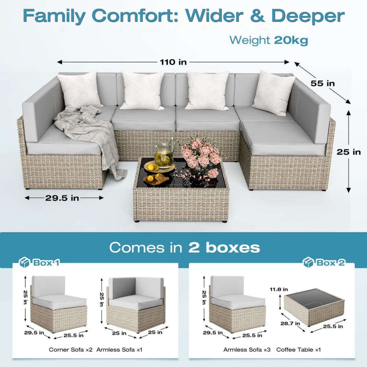 Pamapic Rattan Outdoor Sectional Couch Set  (7 Pieces)