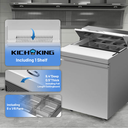 27-Inch 7.4 Cu.Ft Commercial Stainless Steel Sandwich Salad Prep Table Refrigerator
