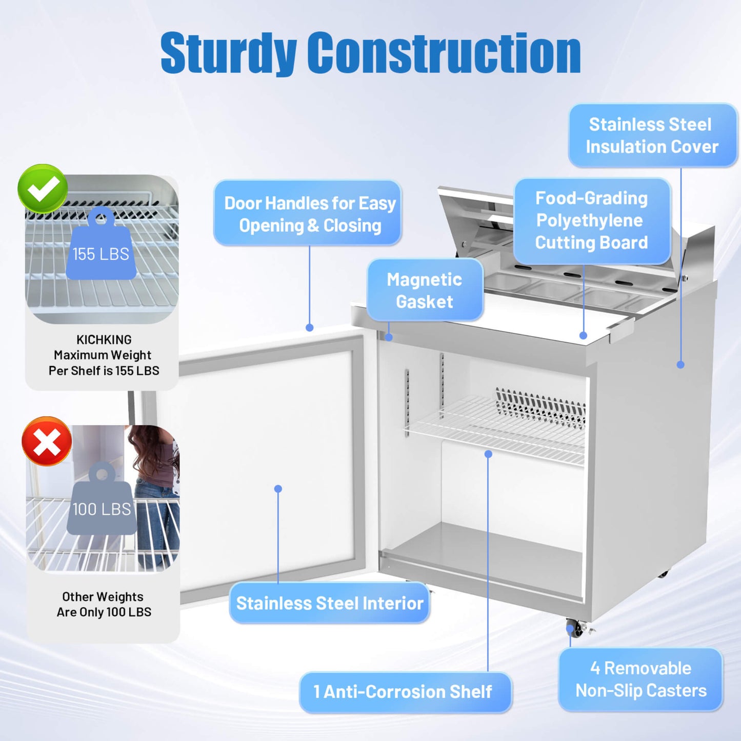 27-Inch 7.4 Cu.Ft Commercial Stainless Steel Sandwich Salad Prep Table Refrigerator