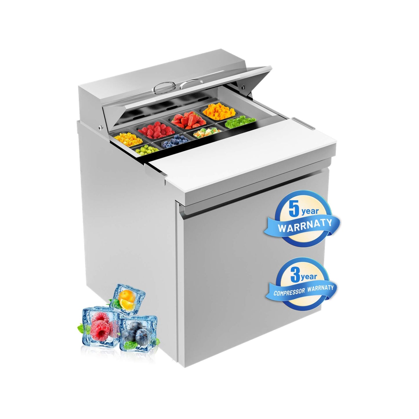 27-Inch 7.4 Cu.Ft Commercial Stainless Steel Sandwich Salad Prep Table Refrigerator