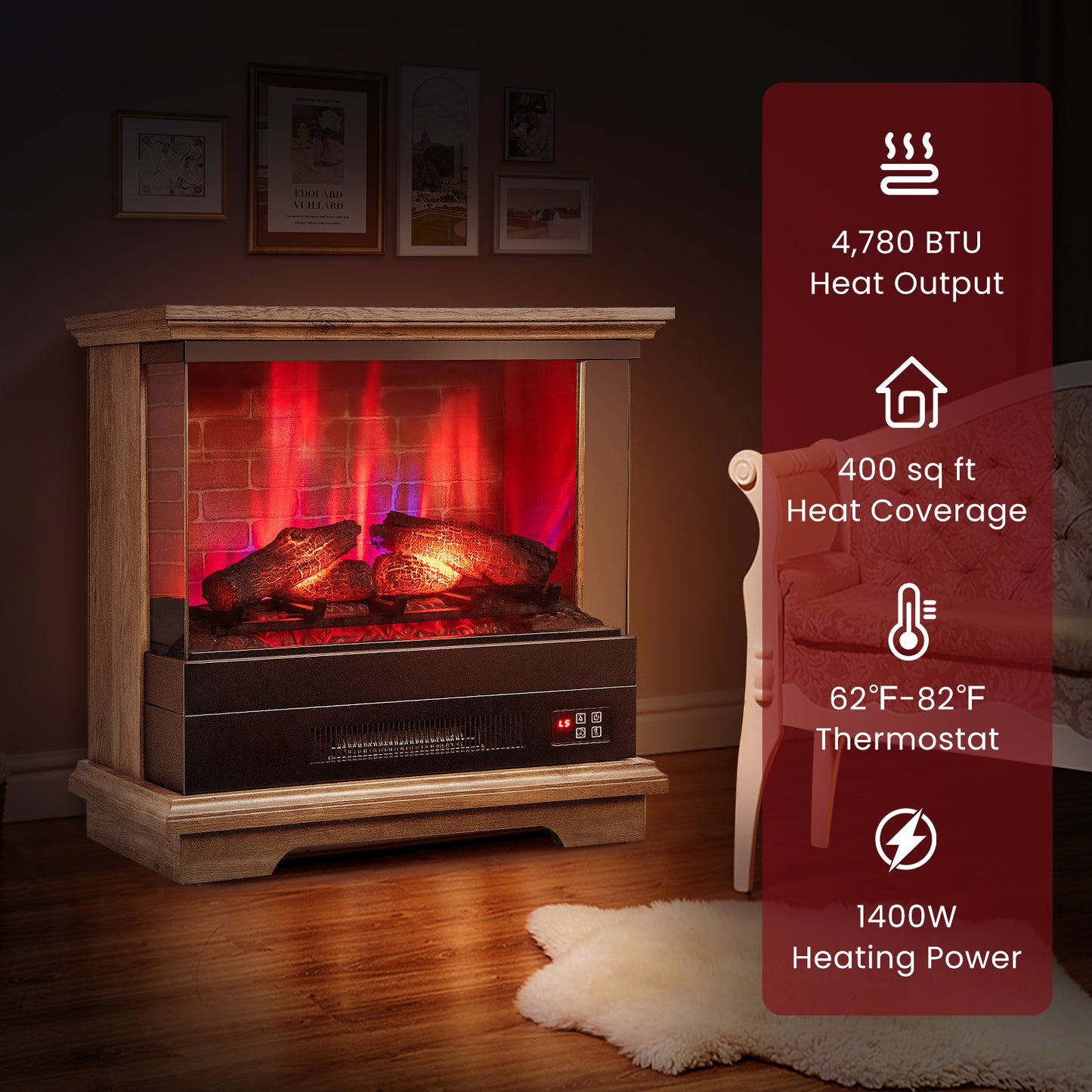 27" Freestanding Fireplace with Remote Control