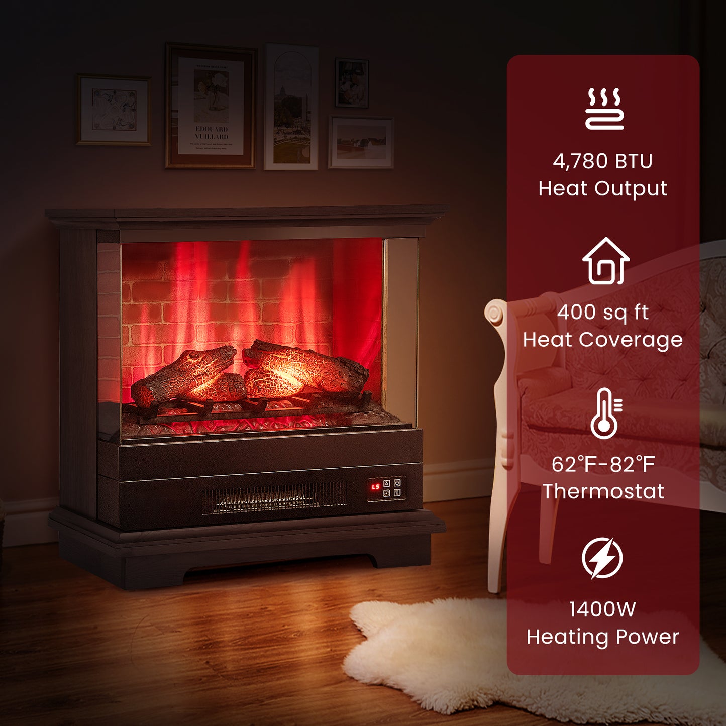 27" Freestanding Fireplace with Remote Control