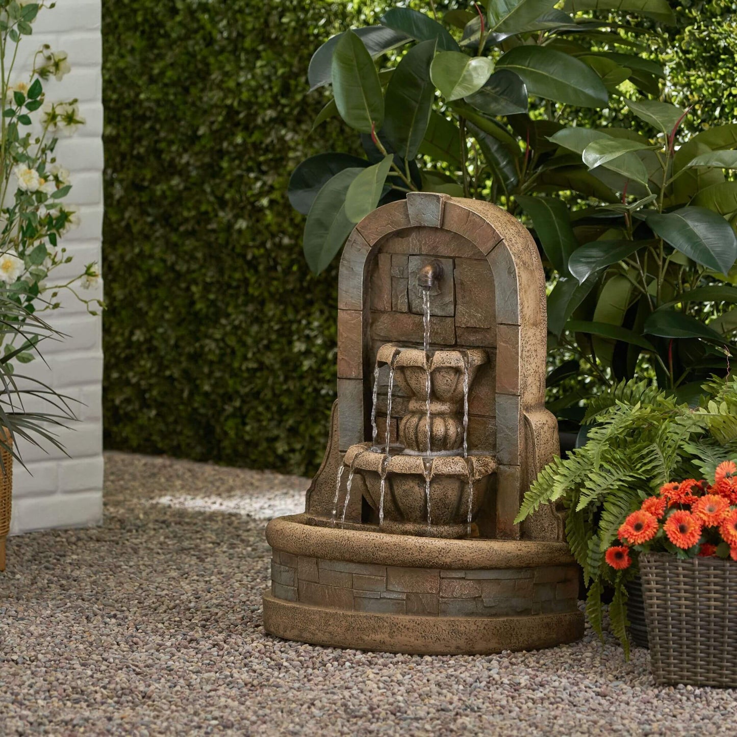 Alora 29-Inch Tall Outdoor Weather-Resistant Faux Stone Floor Water Fountain
