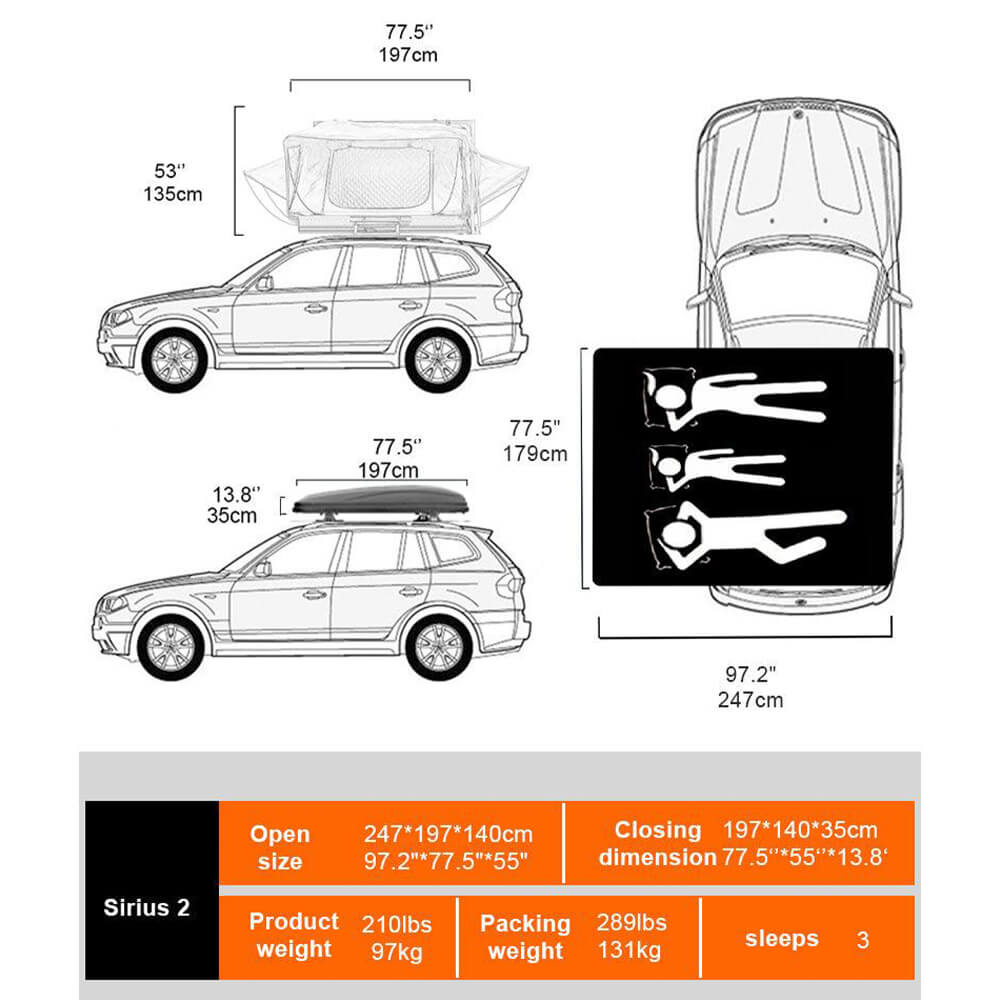Naturnest Sirius 2 Premium 2XL 3-Person Clamshell Rooftop Tent