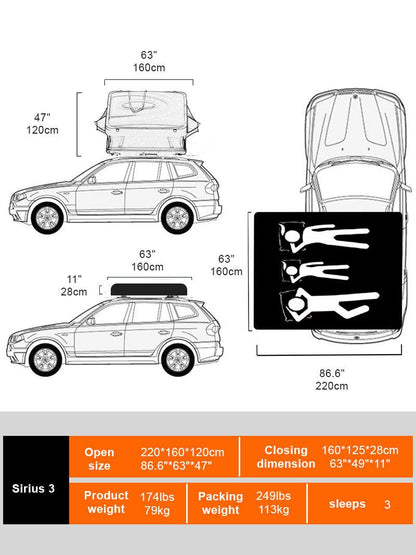 Naturnest Sirius 3 Premium 2XL 3-Person Clamshell Rooftop Tent