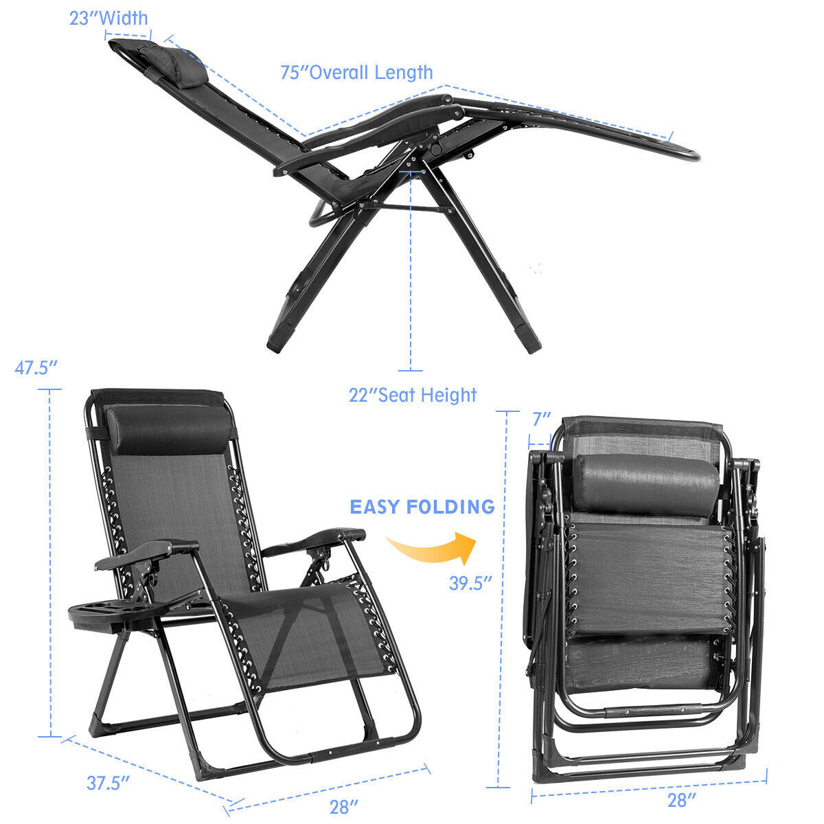 Oversize Lounge Chair with Cup Holder of Heavy Duty for Outdoor