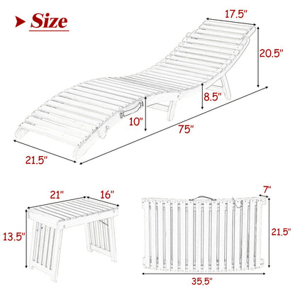 3 Pieces Folding Patio Eucalyptus Wood Lounge Chair Set with Foldable Side Table