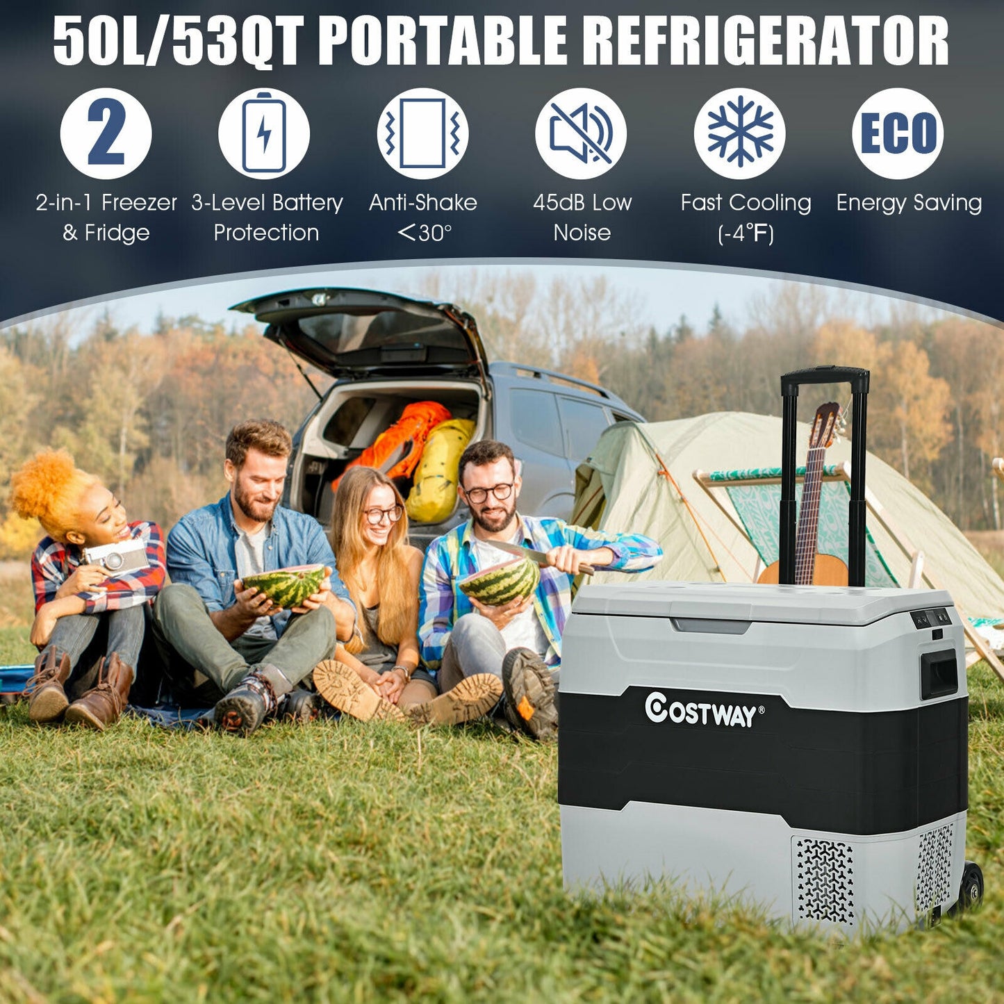 53 QT Portable Dual-Zone Car Refrigerator