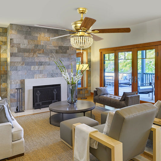 52 Inch Retro Ceiling Fan Light with Reversible Blades Remote Control